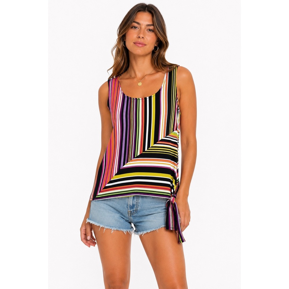 Skye's The Limit Tank Top Womens Large Multi Color Striped Side Tie Sleeveless